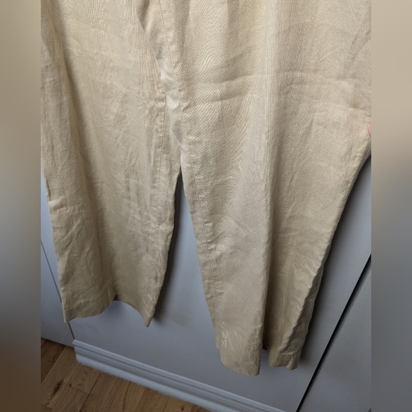 LAUREN RALPH LAUREN Devrouax 100% Linen Wide Leg Pant Size 14W Beige Color - Picture 3 of 10